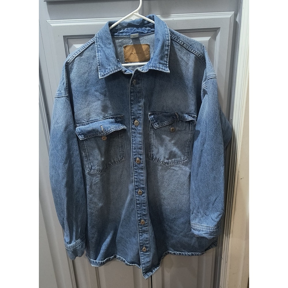 H&M &Denim Mens Medium Large Blue Denim Button Down Shacket Oversized